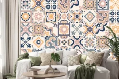 Naklejka: Seamless pattern with portuguese abstract, hand-drawn tiles.