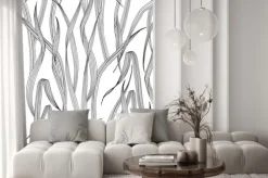 Naklejka: Seamless pattern with wild meadow grass. monochrome vector illustration