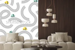 Naklejka: Seamless pattern road with baby cars for print, textile, wallpaper.