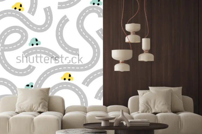 Naklejka: Seamless pattern road with baby cars for print, textile, wallpaper.