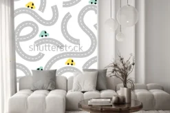 Naklejka: Seamless pattern road with baby cars for print, textile, wallpaper.