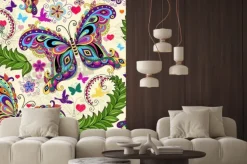 Naklejka: Seamless valentine pattern with colorful vintage butterflies