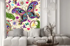 Naklejka: Seamless valentine pattern with colorful vintage butterflies