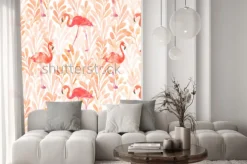 Naklejka: Seamless watercolor pattern with a bird flamingo. beautiful pink