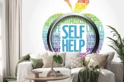 Naklejka: Self help apple word cloud ze szkłem powiększającym, zdrowie