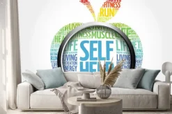 Naklejka: Self help apple word cloud ze szkłem powiększającym, zdrowie