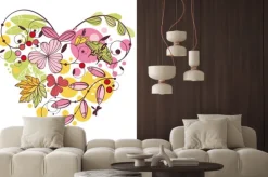 Naklejka: Serce z kwiatów i motyli w stylu rysunku