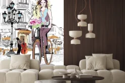 Naklejka: Seria ulic z ludźmi i muzyków w starym mieście