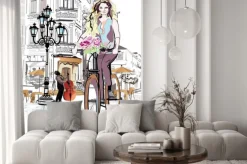 Naklejka: Seria ulic z ludźmi i muzyków w starym mieście