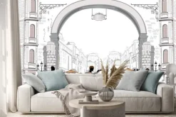 Naklejka: Seria ulicy kawiarni w mieście z osób pijących kawę