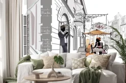 Naklejka: Seria widokiem na ulicę z ludźmi w starym mieście