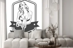 Naklejka: Serwis samochodowy retro odznaki z sexy kobieta trzyma wiertło