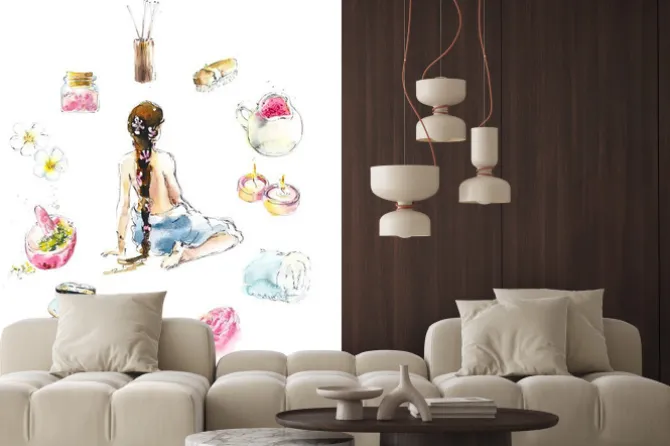 Naklejka: Set for spa salon. watercolor hand drawn illustration.