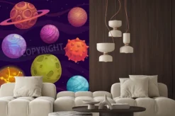 Naklejka: Set of cartoon fantastic planet on space background