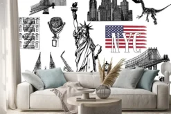 Naklejka: Set of hand drawn sketch style new york themed isolated objects.