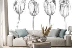 Naklejka: Set of hand drawn tulips. sketch, flower, illustration