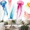 Naklejka: Set of jellyfish on an isolated white background, watercolor