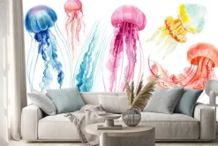 Naklejka: Set of jellyfish on an isolated white background, watercolor
