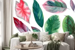 Naklejka: Set of leaves on isolated white background, watercolor illustration,