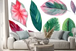 Naklejka: Set of leaves on isolated white background, watercolor illustration,