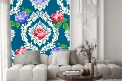 Naklejka: Shabby chic róży adamaszku. wektor bez szwu rocznika tle kwiatów