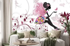 Naklejka: Siedząca wróżka z motylem w dłoni