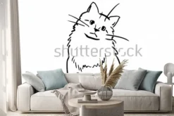 Naklejka: Siedzący kotek. szkic wektor czarno-biały. prosty rysunek na