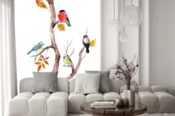 Naklejka: Sikorki i gile na drzewie w stylu akwarelowym