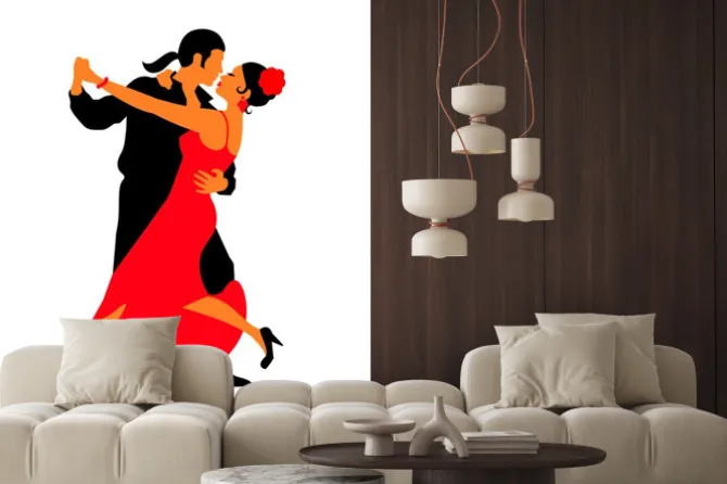Naklejka: Silhouettes of the pairs dancing ballroom dances. tango