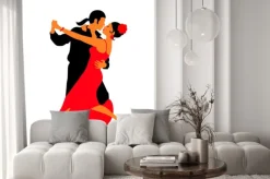 Naklejka: Silhouettes of the pairs dancing ballroom dances. tango