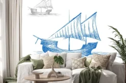 Naklejka: Sketch of old medieval sailing ship