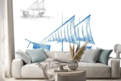 Naklejka: Sketch of old medieval sailing ship