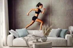 Naklejka: Slim atrakcyjna sportsmenka uruchomiony przed betonowym murem