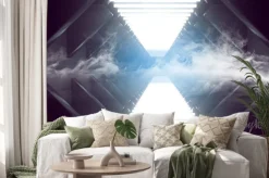 Naklejka: Smoke fog modern neon glowing blue purple pink dance stage lights