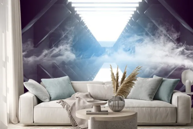 Naklejka: Smoke fog modern neon glowing blue purple pink dance stage lights