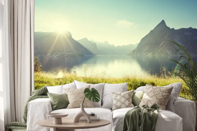 Naklejka: Słońca w wysp lofoty, norwegia