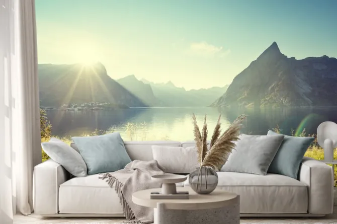 Naklejka: Słońca w wysp lofoty, norwegia