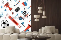 Naklejka: Soccer/football abstract background in 80s memphis style. seamless