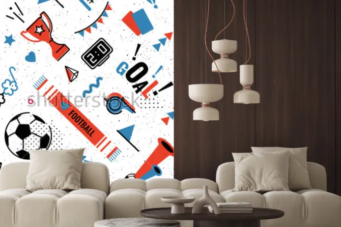 Naklejka: Soccer/football abstract background in 80s memphis style. seamless