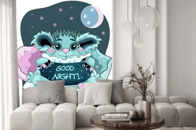 Naklejka: Słodkie dobranoc tło z niebieskim przyjazny potwora.