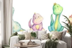 Naklejka: Słodkie rysunkowe dinozaury w pastelowych kolorach