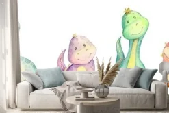 Naklejka: Słodkie rysunkowe dinozaury w pastelowych kolorach