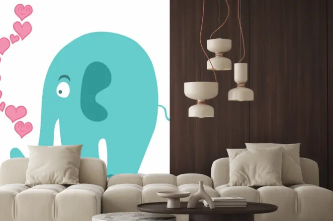 Naklejka: Słodkie słoń w miłości romantycznej ilustracji