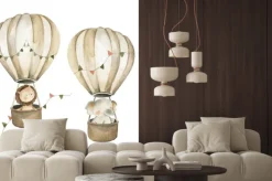 Naklejka: Słonik i lew lecące balonami dziecięca ilustracja