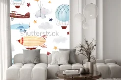 Naklejka: Słonik wśród balonów i samolotów