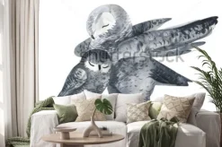 Naklejka: Sowa i technika baby-akwarela. zwierzęta leśne. ręcznie malowane