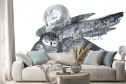 Naklejka: Sowa i technika baby-akwarela. zwierzęta leśne. ręcznie malowane