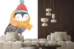 Naklejka: Sowa w zimowym ubraniu malowana akwarelą