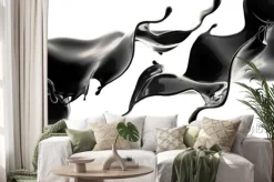 Naklejka: Splash czarnej cieczy. ilustracja 3d, renderowania 3d.