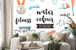 Naklejka: Sport nagrody akwarela obiektów wektorowych